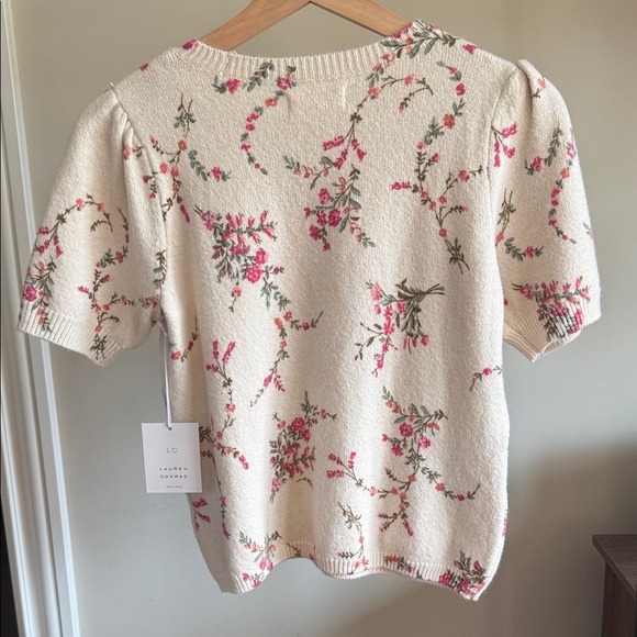 Lauren Conrad Cream Floral Short-Sleeve Knit Top - Pink & Green Floral (PXS) - Picture 3 of 5